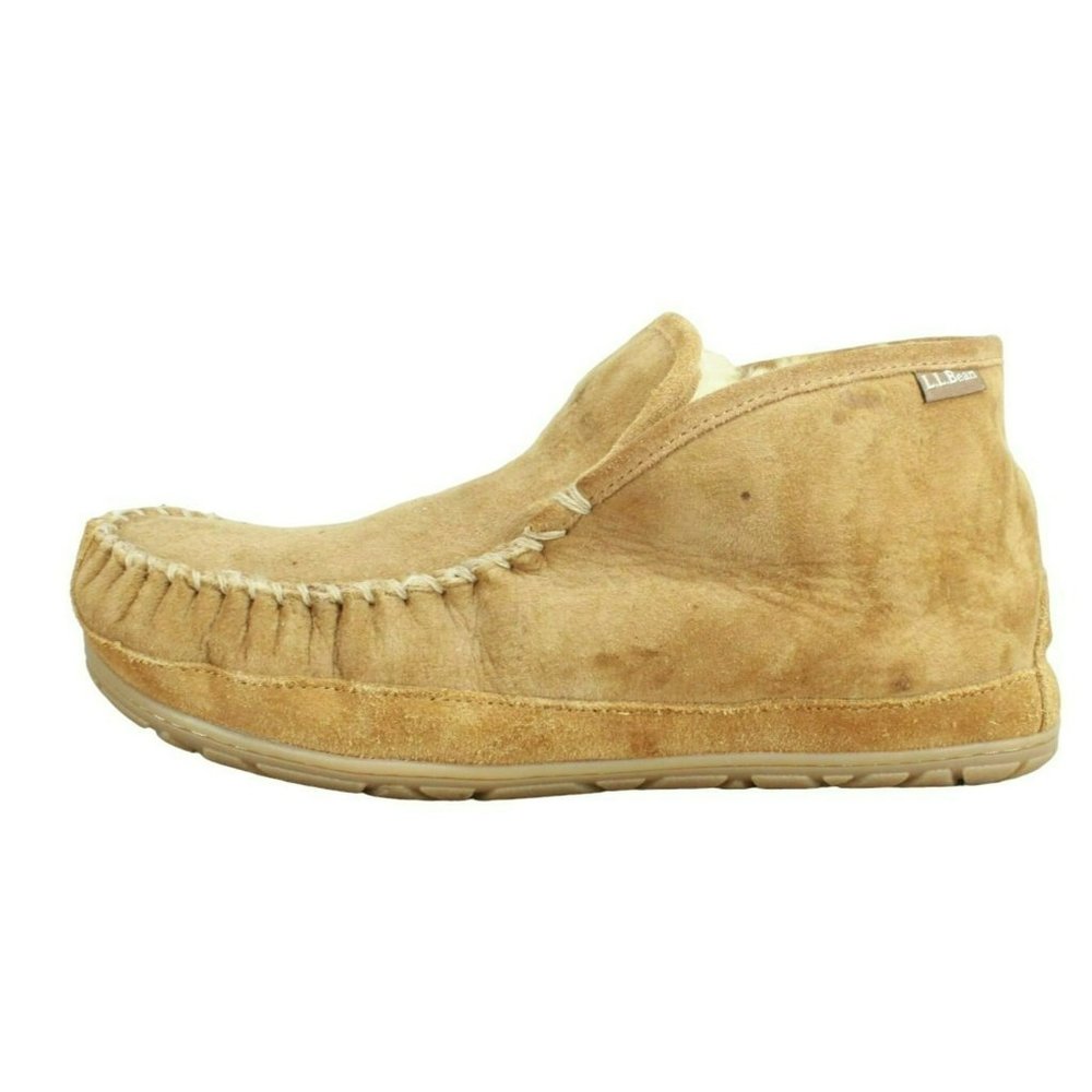 LL Bean Brown Suede Wicked Good Shearling Lined Slipper Ankle Boots Size 12 Wide - Picture 1 of 9